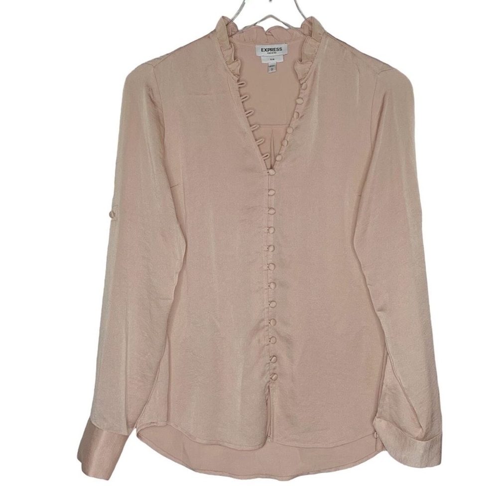 Express Portofino XS Button Front Shirt Dusty Pink Long Sleeve